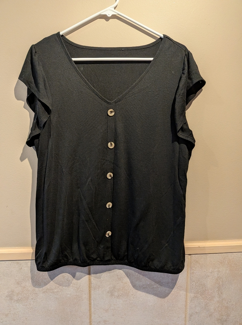 Timeless Black Button-Up Women's Top, Size L